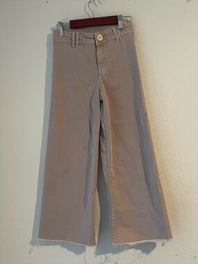 Zara Girls Wide Leg Jeans Beige Raw Hem Size 9 (134 cm Wide Leg